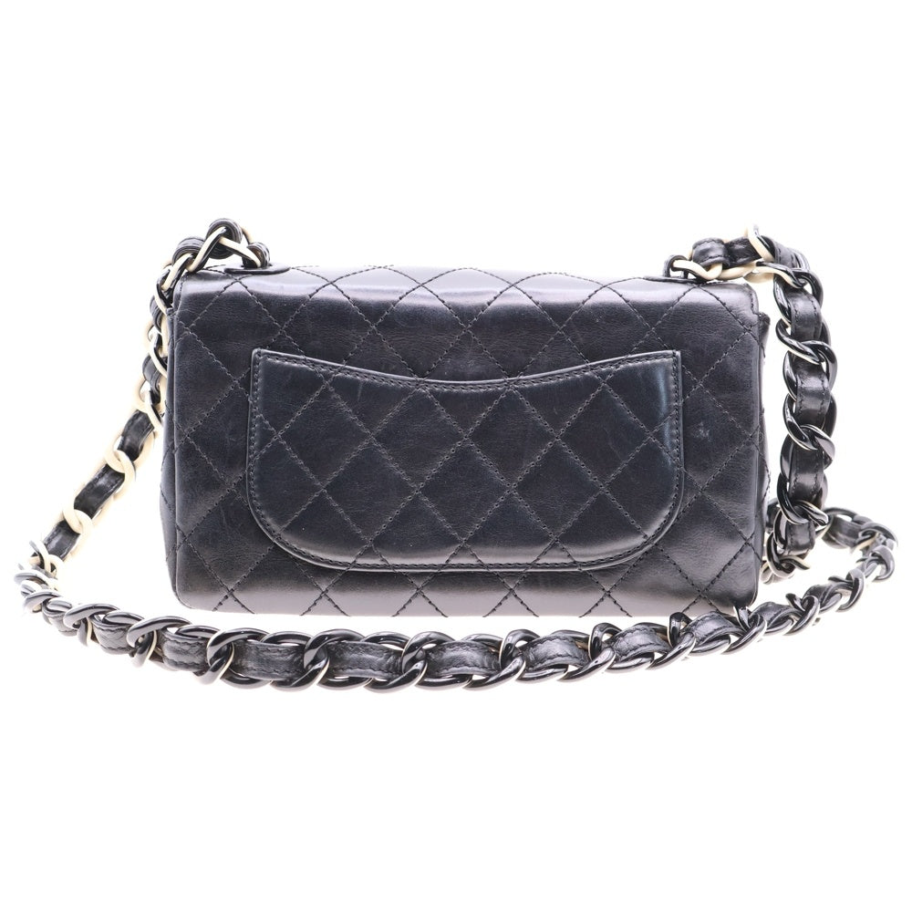 CHANEL(シャネル) マトラッセ20 シングルフラップ プラチェーンショルダーバッグ ブラック×ホワイト ラムスキン プラスチック金具 ショルダーバッグ