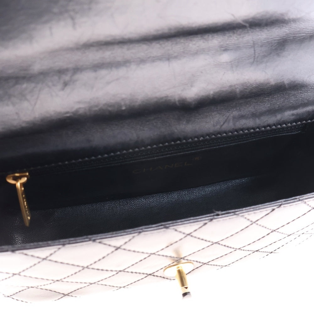CHANEL(シャネル) マトラッセ20 シングルフラップ プラチェーンショルダーバッグ ブラック×ホワイト ラムスキン プラスチック金具 ショルダーバッグ