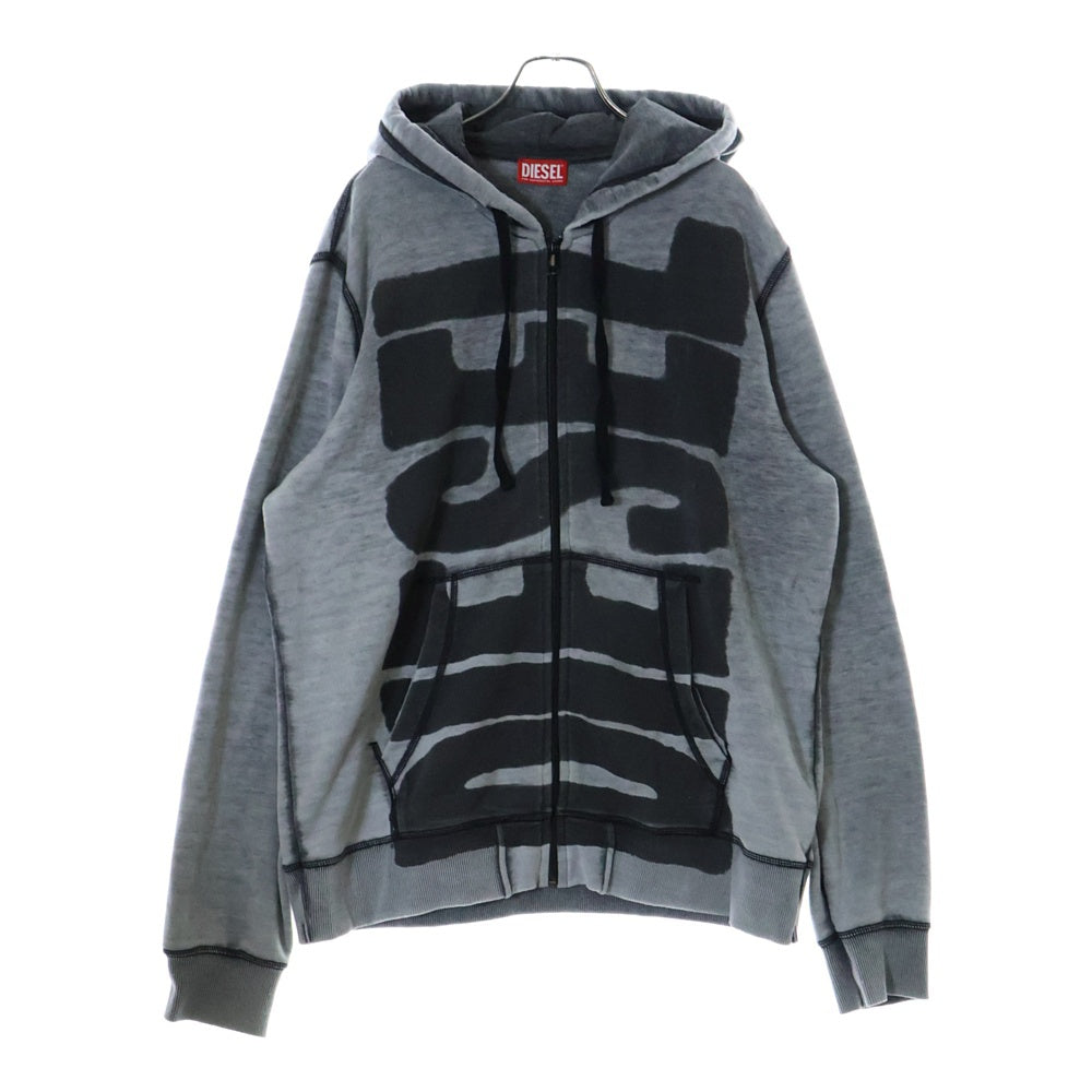 DIESEL(ディーゼル) S-GINN-HOOD-ZIP-L1 ロゴプリント ジップアップ スウェットパーカー フーディー グレー 0IJAT