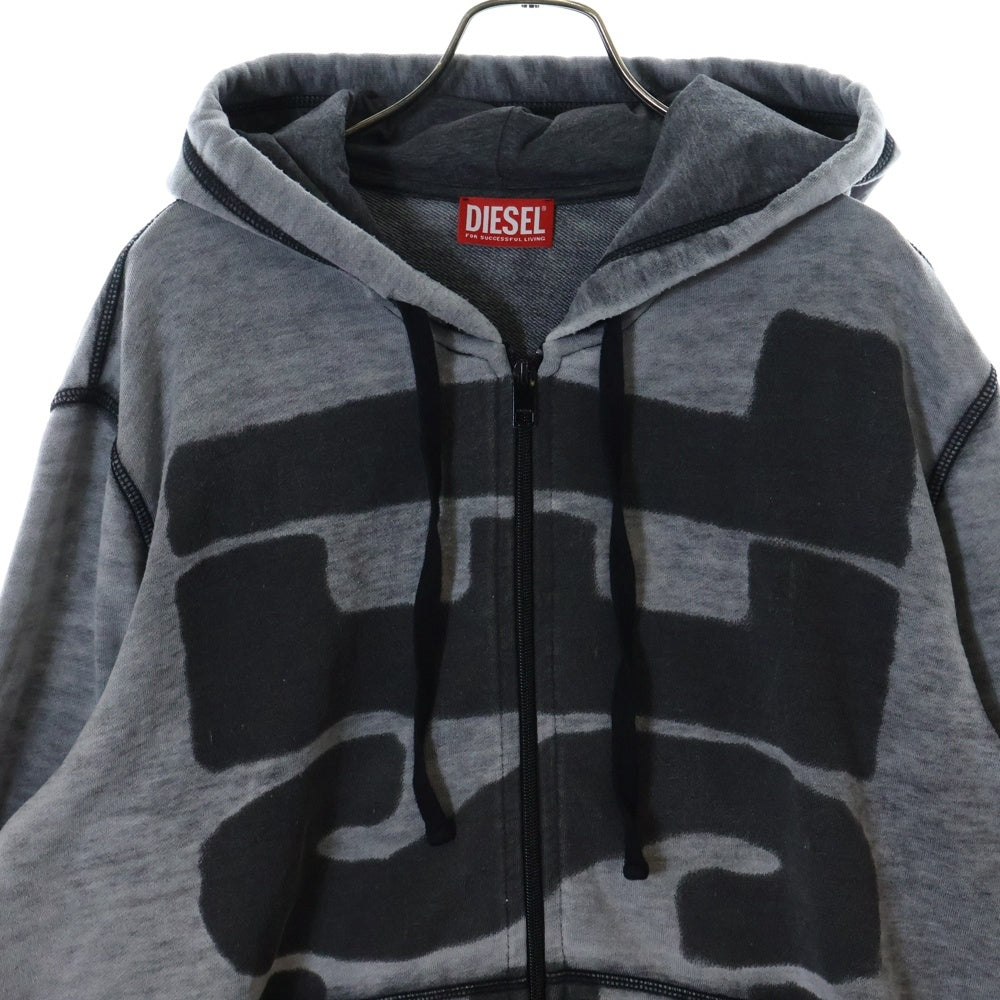 DIESEL(ディーゼル) S-GINN-HOOD-ZIP-L1 ロゴプリント ジップアップ スウェットパーカー フーディー グレー 0IJAT