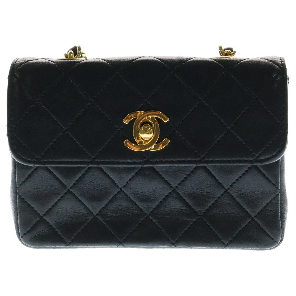 CHANEL(シャネル) ミニマトラッセ14 ココマーク チェーンショルダーバッグ ミニバッグ Sフラップ Sチェーン ラムスキン ブラック ゴールド金具