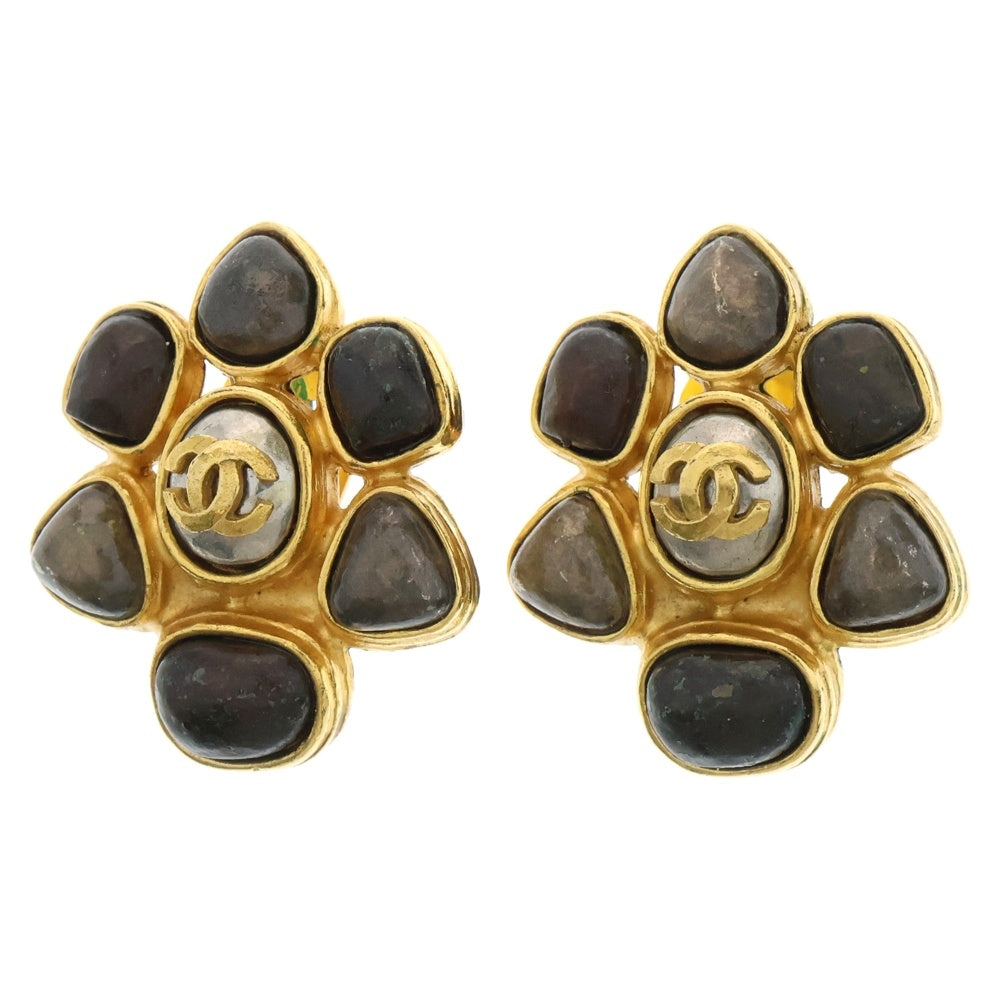 CHANEL(シャネル) ココマーク デザイン イヤリング イヤーアクセサリー ストーン ゴールド×ブラウン GP 97A