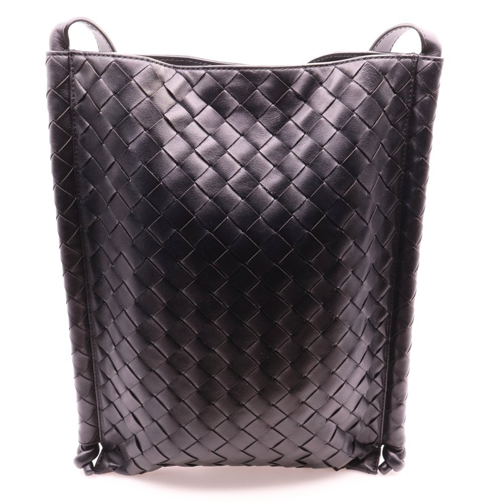 BOTTEGA VENETA(ボッテガヴェネタ) イントレチャート スモール フラットループ ショルダーバッグ ブラック レザー