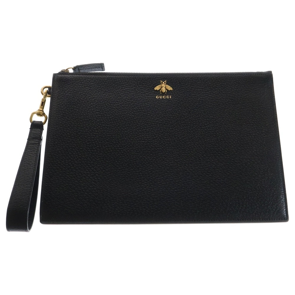 GUCCI(グッチ) ビー 蜂 セカンドバッグ クラッチバッグ ケース ブラック ゴールド金具 レザー 523684
