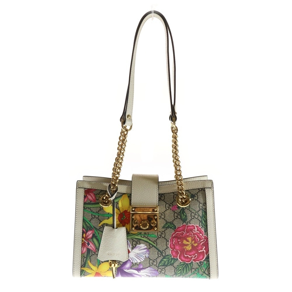 GUCCI(グッチ) GGスプリーム パドロック スモール チェーン 2wayバッグ ショルダーバッグ PVCレザー ベージュ×ネイビー 498156