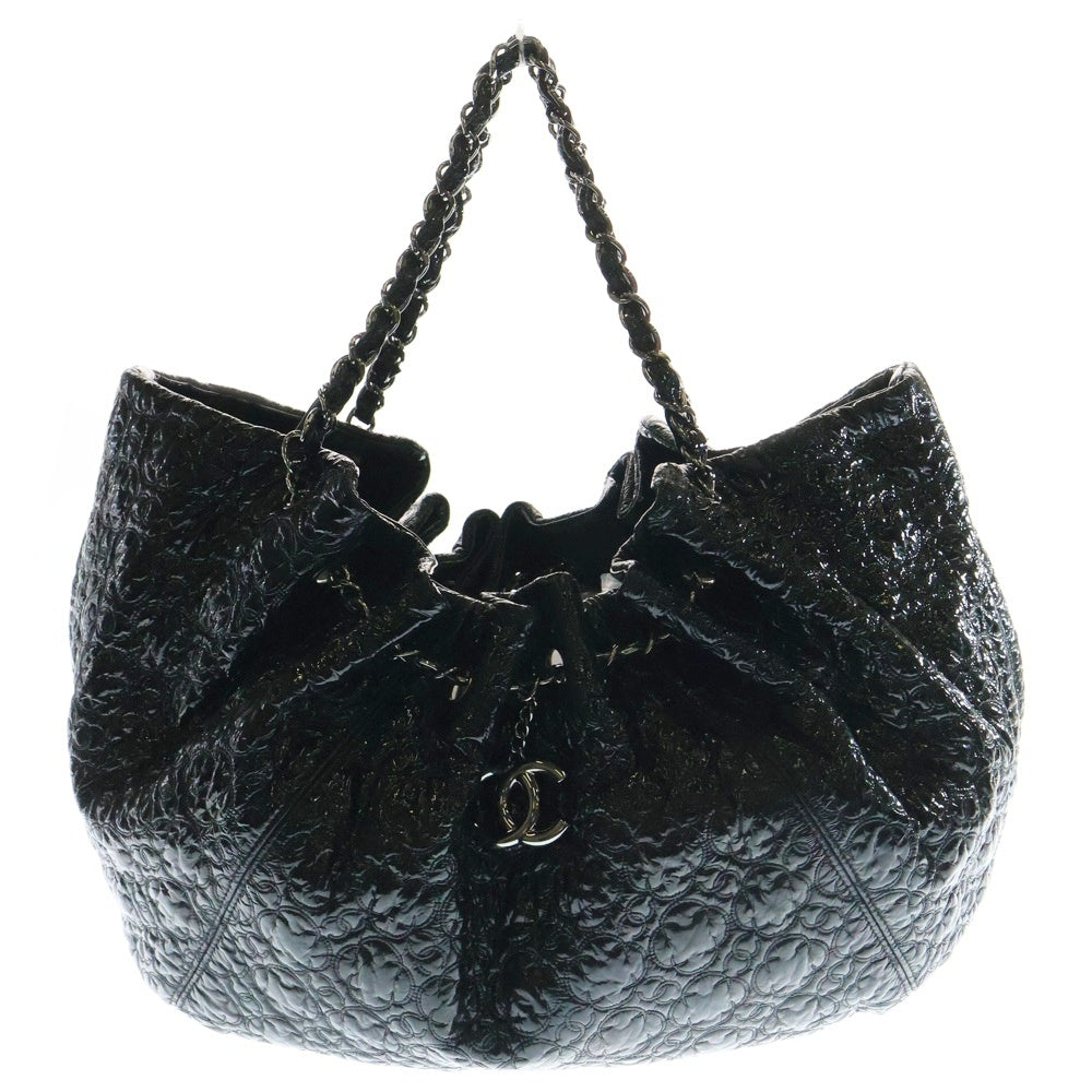 CHANEL(シャネル) カメリア チェーントートバッグ ハンドバッグ ブラック シルバー金具 レザー