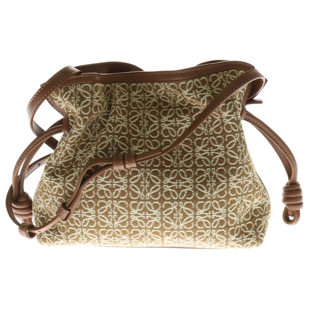 LOEWE(ロエベ) フラメンコ アナグラムロゴ キャンバス レザー ショルダーバッグ ゴールド金具 ブラウン