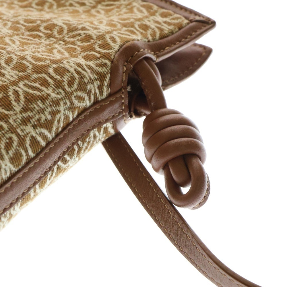 LOEWE(ロエベ) フラメンコ アナグラムロゴ キャンバス レザー ショルダーバッグ ゴールド金具 ブラウン