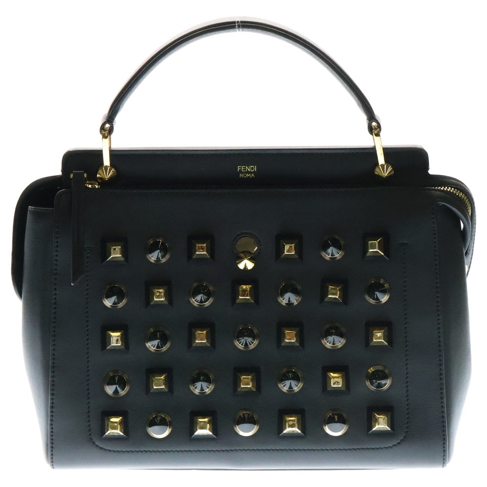 FENDI(フェンディ) ドットコム スタッズ レザー 2WAY ハンド ショルダーバッグ ゴールド金具 ブラック 8BN293