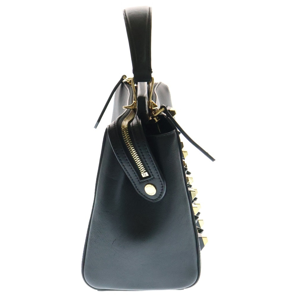 FENDI(フェンディ) ドットコム スタッズ レザー 2WAY ハンド ショルダーバッグ ゴールド金具 ブラック 8BN293