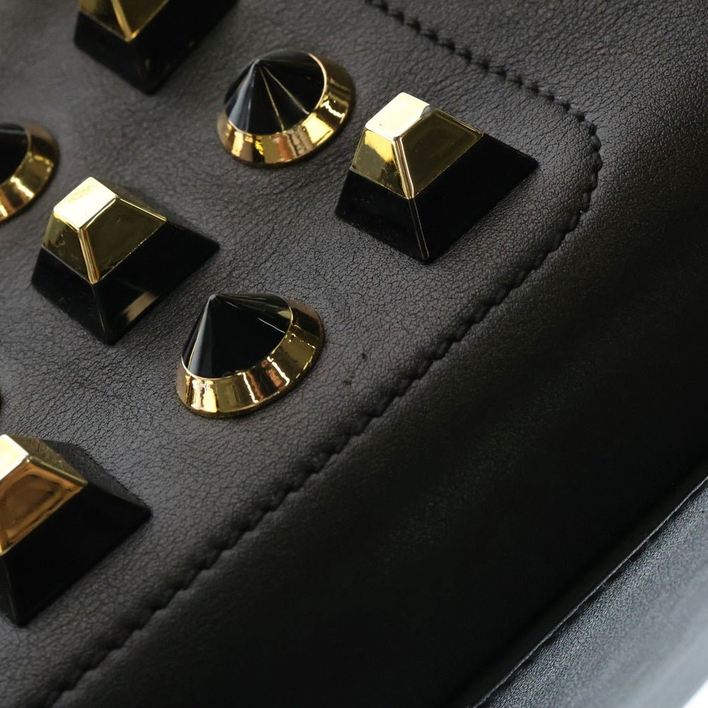 FENDI(フェンディ) ドットコム スタッズ レザー 2WAY ハンド ショルダーバッグ ゴールド金具 ブラック 8BN293
