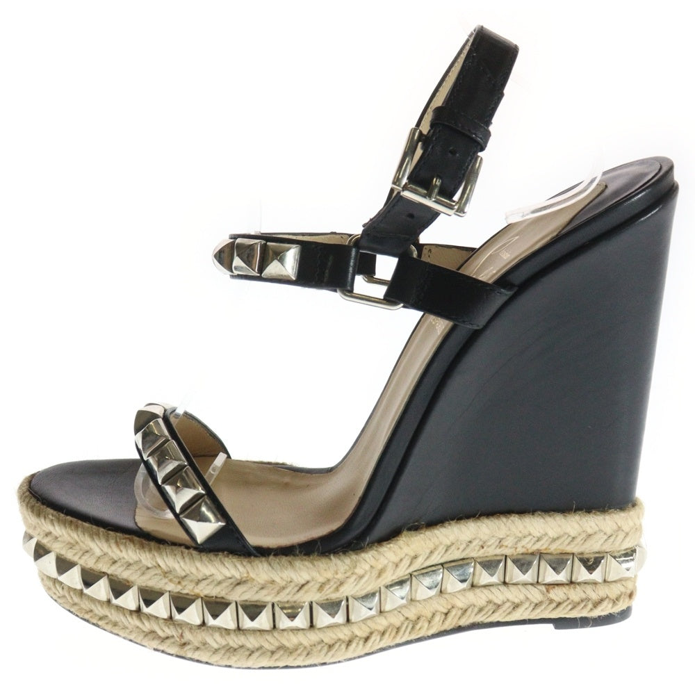 CHRISTIAN LOUBOUTIN(クリスチャンルブタン) カタクロウ スタッズ レザー ウェッジソール ヒール ストラップ サンダル ブラック レディース