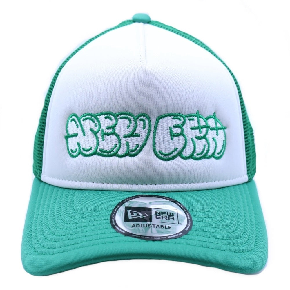 NEW ERA(ニューエラ) 9FORTY A-Frame メッシュキャップ 帽子 ホワイト×グリーン ポリエステル