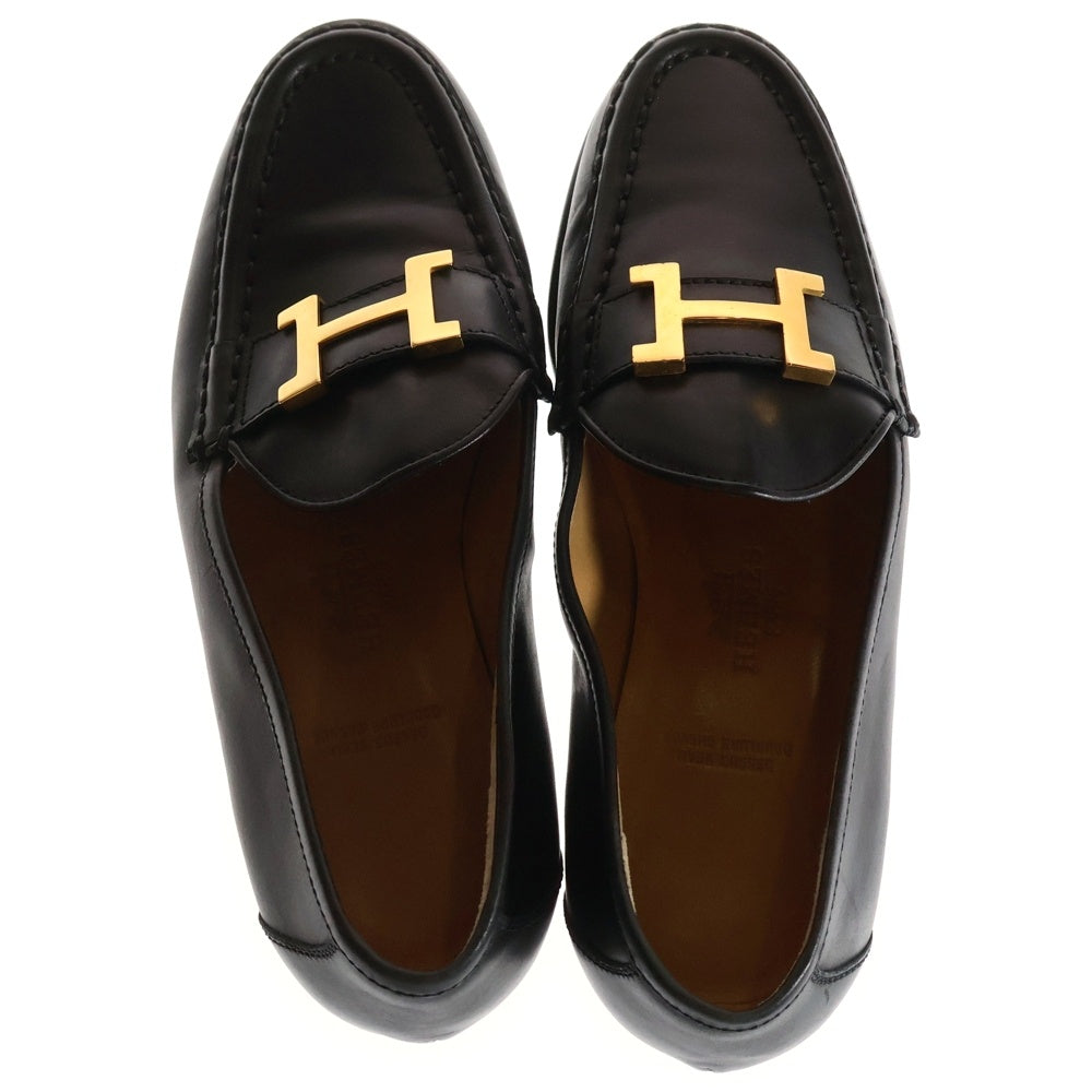 HERMES(エルメス) コンスタンス Hロゴプレート レザー ローカットシューズ ローファー ゴールド金具 ブラック レディース
