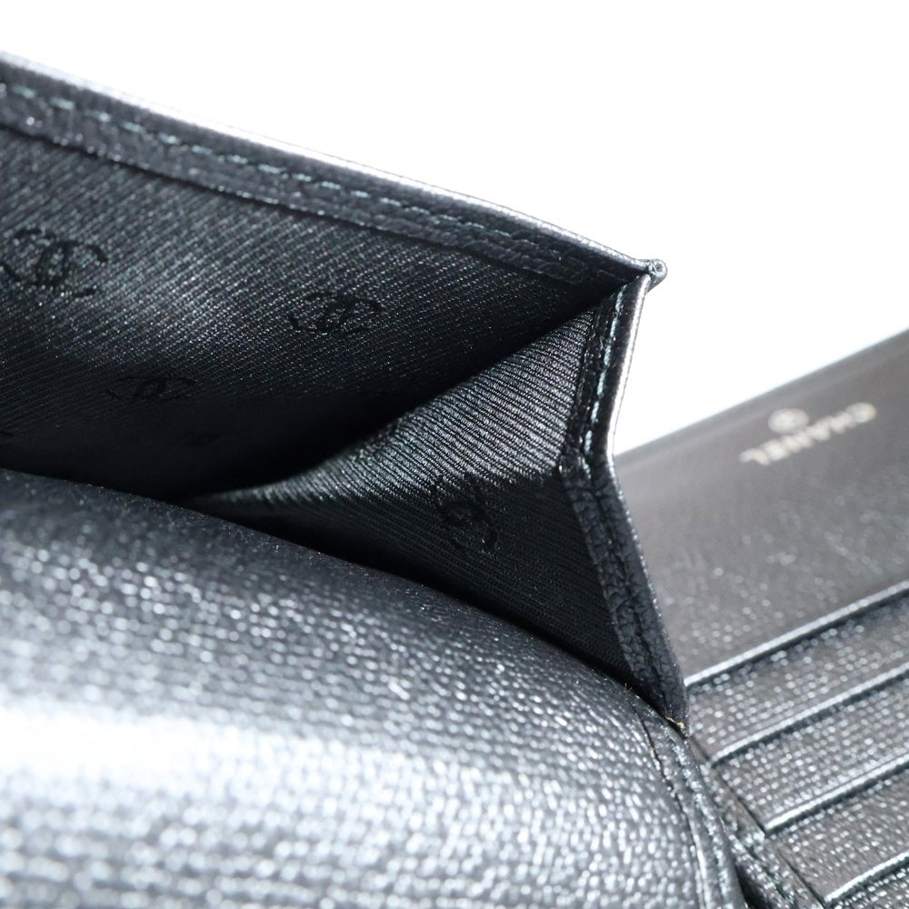 CHANEL(シャネル) ココボタン 二つ折り財布 コンパクトウォレット カードケース ブラック レザー