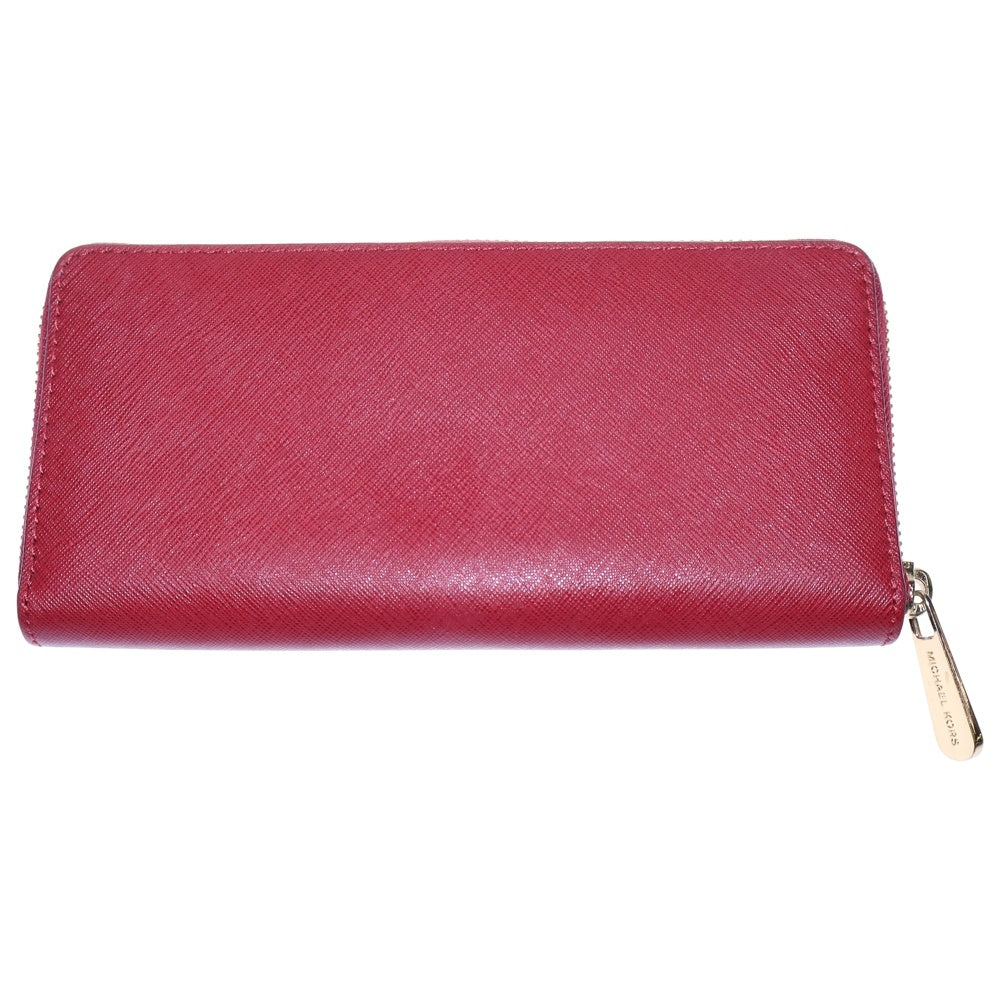 MICHAEL KORS(マイケルコース) ロゴ ラウンドファスナーレザーロングウォレット 長財布 レッド