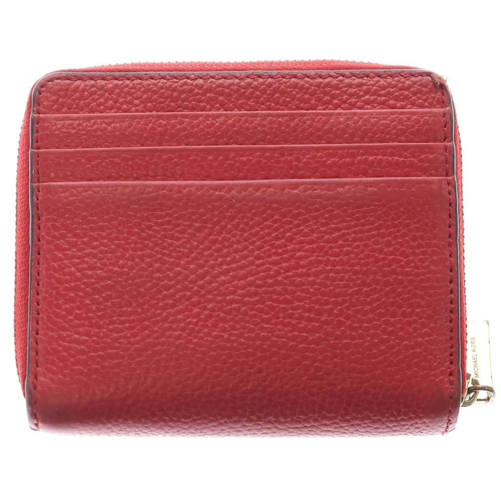 MICHAEL KORS(マイケルコース) ロゴ ラウンドファスナーレザーコンパクトウォレット 財布 レッド レディース