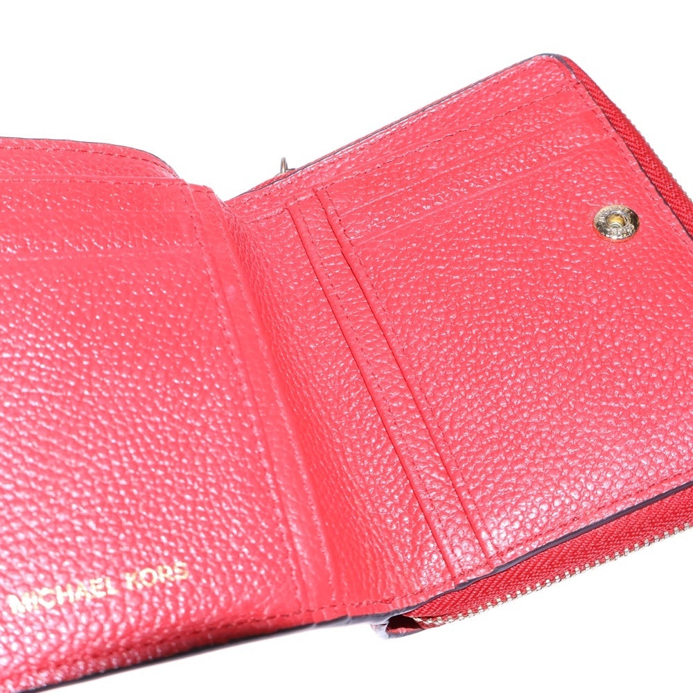 MICHAEL KORS(マイケルコース) ロゴ ラウンドファスナーレザーコンパクトウォレット 財布 レッド