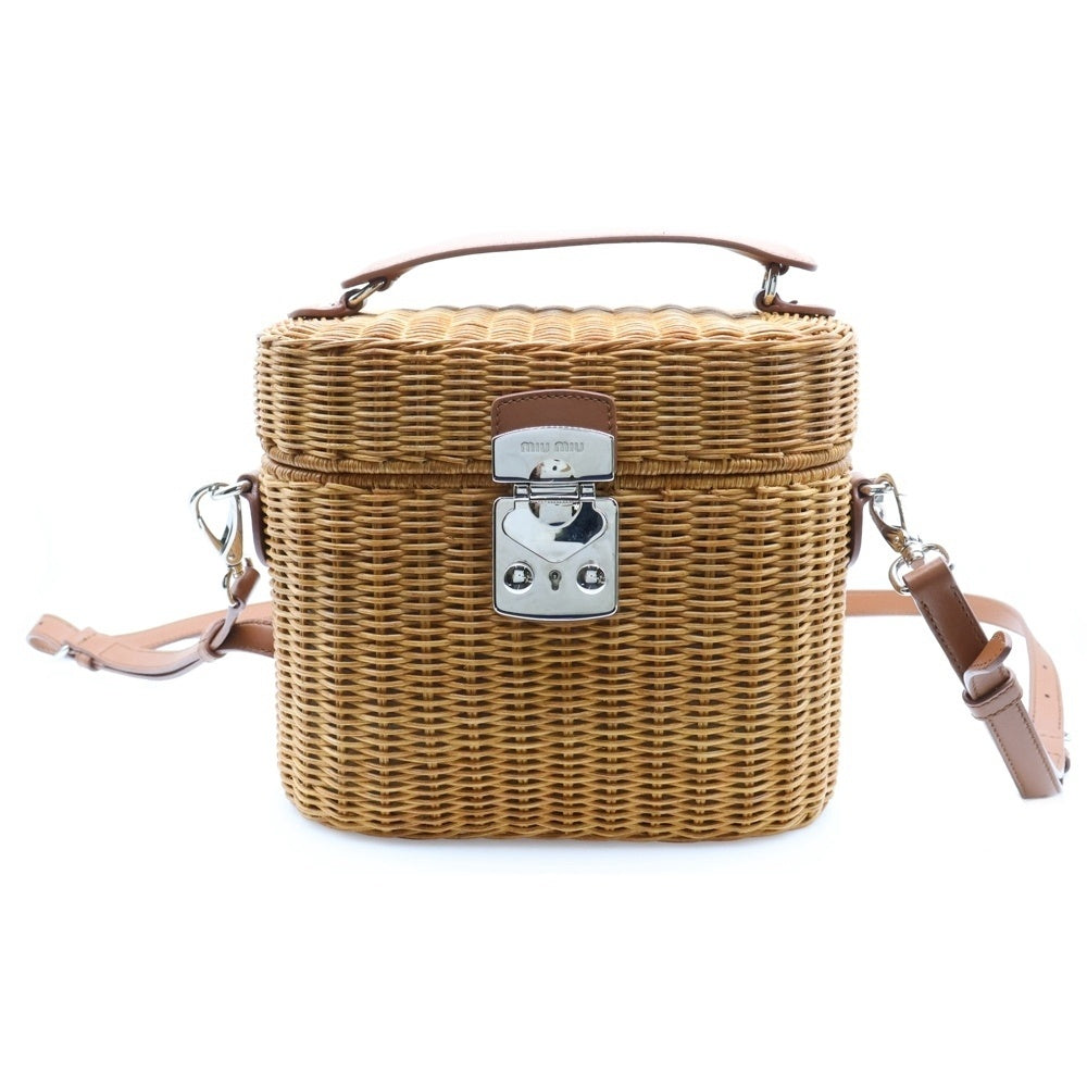 miumiu(ミュウミュウ) バニティバッグ カゴバッグ 2wayショルダーバッグ ブラウン ラフィア×レザー ストロー 5BH129 レディース