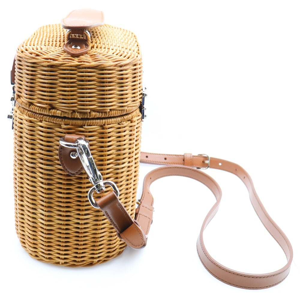 miumiu(ミュウミュウ) バニティバッグ カゴバッグ 2wayショルダーバッグ ブラウン ラフィア×レザー ストロー 5BH129 レディース