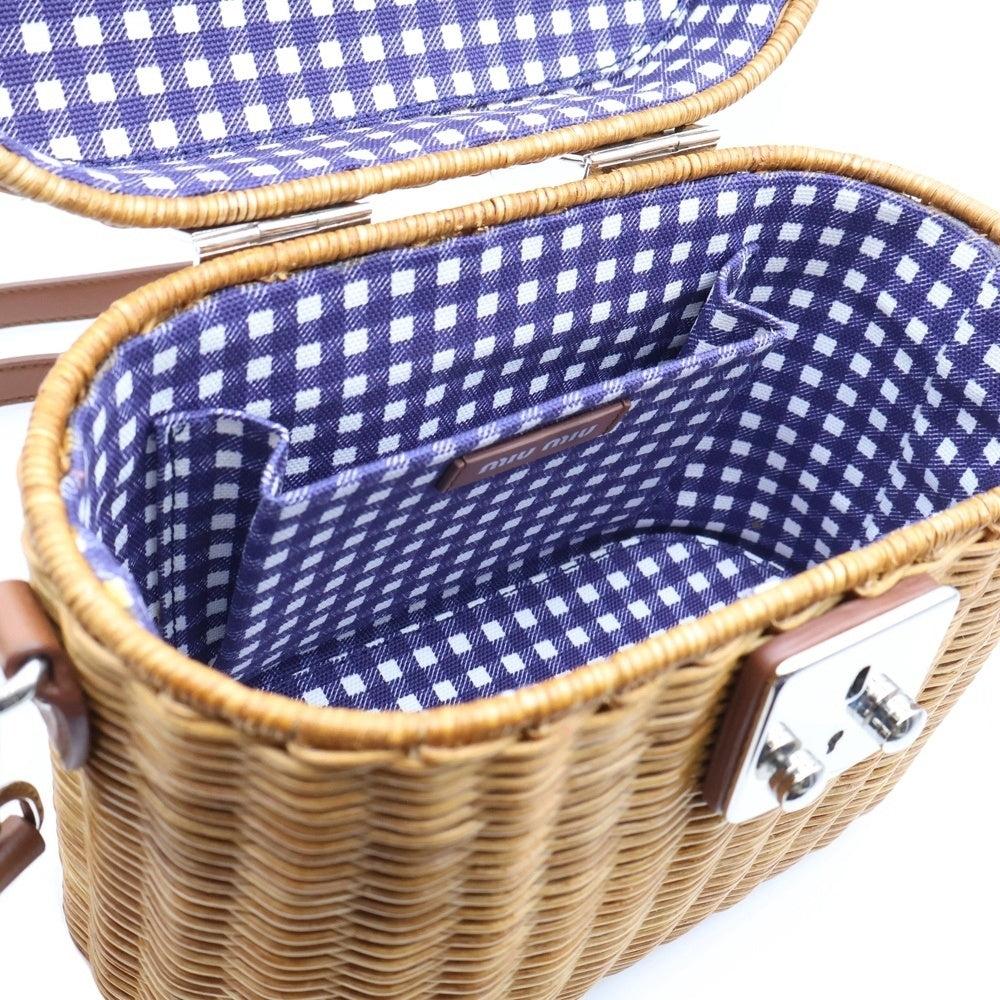 miumiu(ミュウミュウ) バニティバッグ カゴバッグ 2wayショルダーバッグ ブラウン ラフィア×レザー ストロー 5BH129 レディース