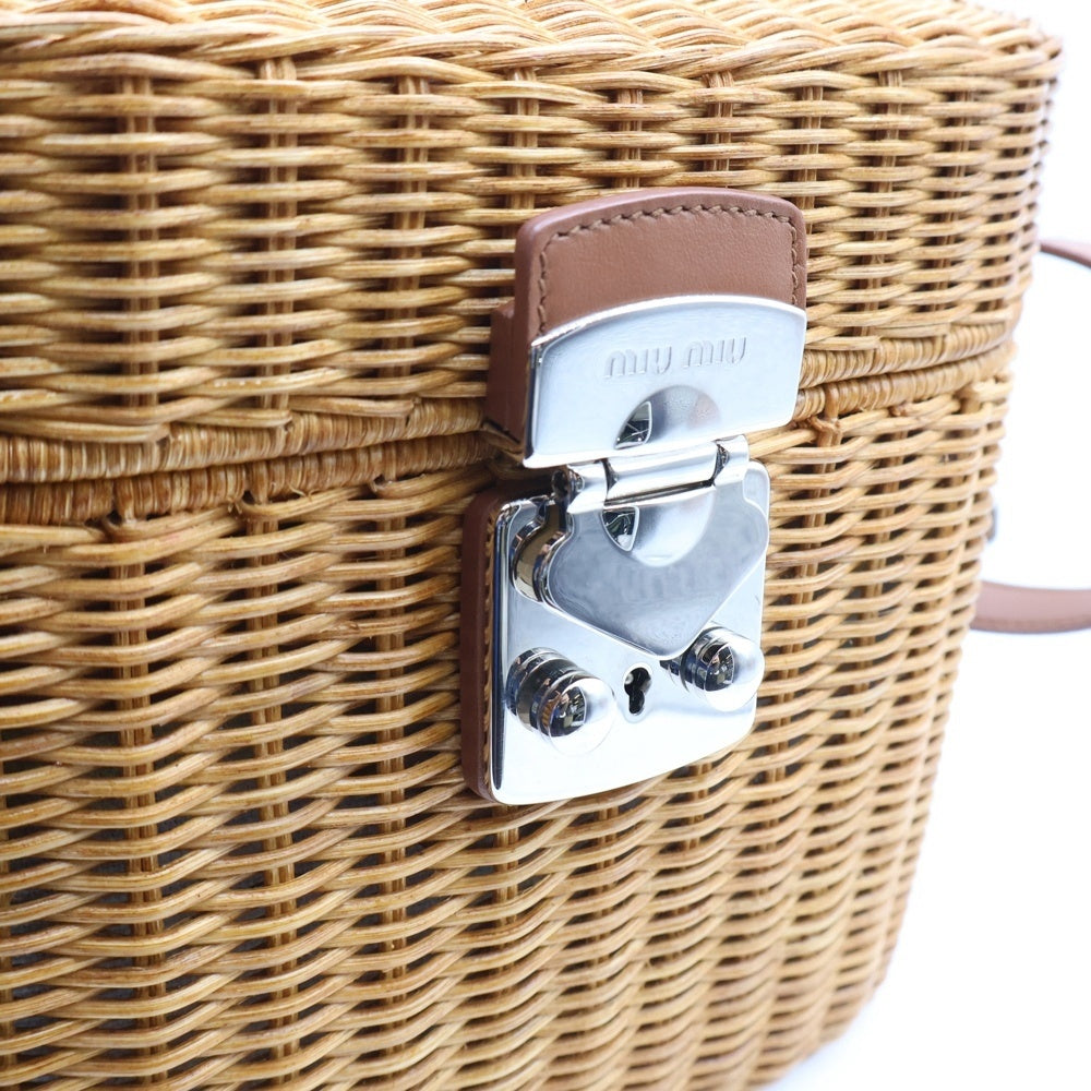 miumiu(ミュウミュウ) バニティバッグ カゴバッグ 2wayショルダーバッグ ブラウン ラフィア×レザー ストロー 5BH129 レディース