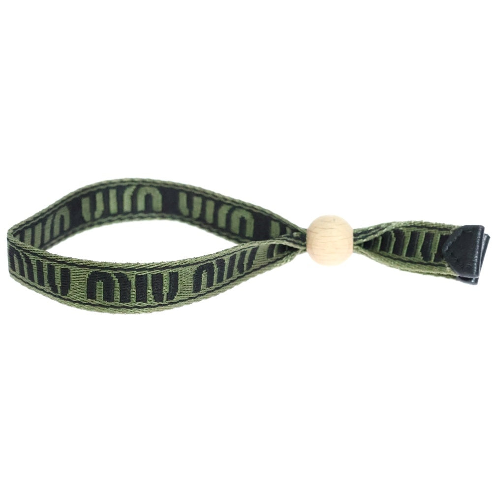 miumiu(ミュウミュウ) ウッドビーズ キャンバスレザー切替ロゴブレスレット