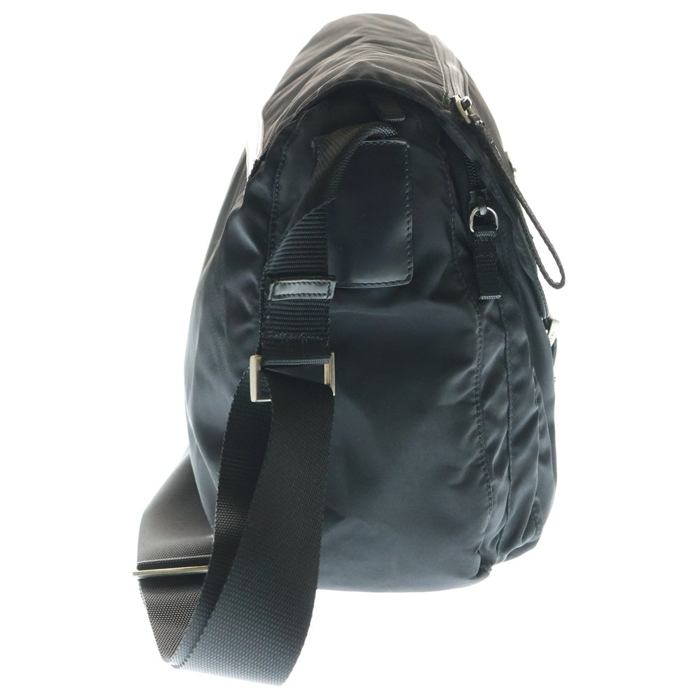 PRADA(プラダ) VELA トライアングルロゴ レザー切替ナイロンショルダーバッグ ブラック BT8994