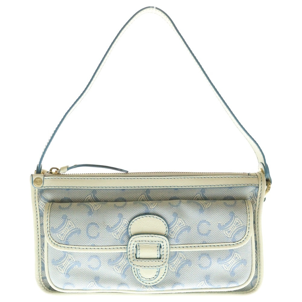 CELINE(セリーヌ) Cマカダム トリオンフ ショルダーバッグ ハンドバッグ ワンショルダーバッグ ホワイト×ライトブルー キャンバス×レザー ゴールド金具