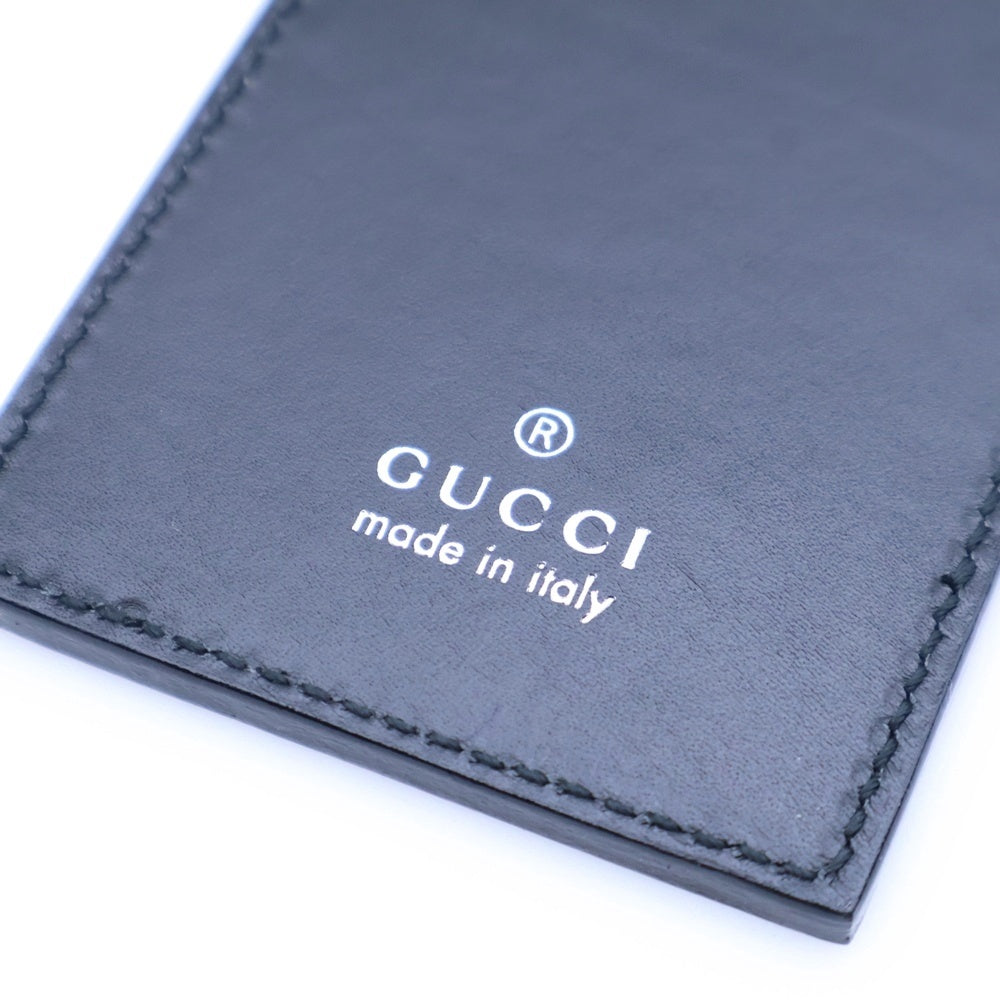 GUCCI(グッチ) レザー エンボスロゴ ミラー 手鏡 ブラック