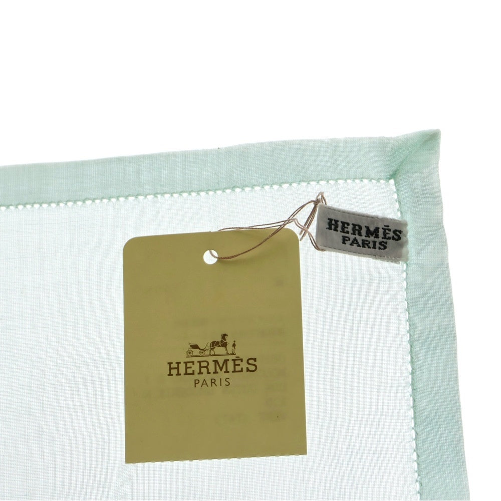 HERMES(エルメス) ハンカチ ロゴ刺繍 ライトブルー
