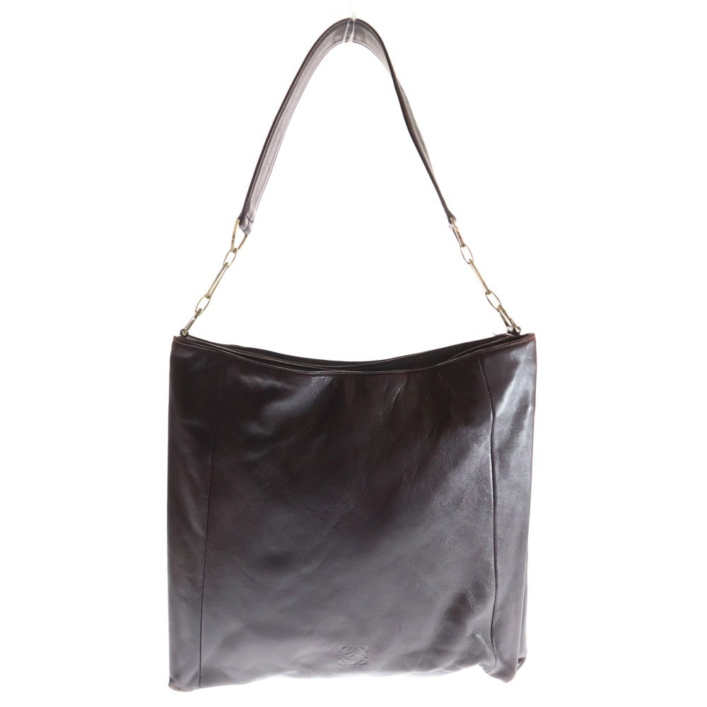LOEWE(ロエベ) アナグラムロゴ エンボスロゴ ラムスキン レザー ショルダーバッグ ゴールド金具 ボルドー