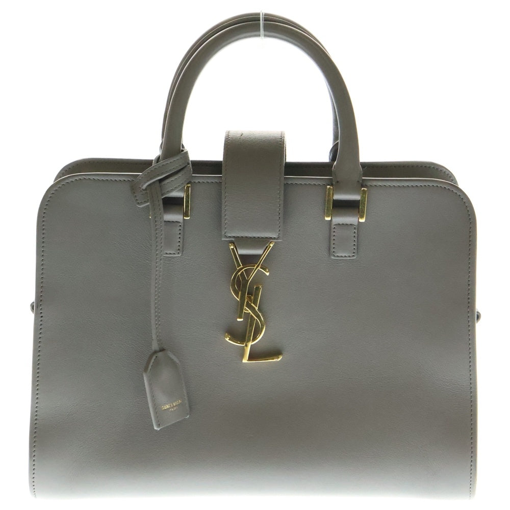 SAINT LAURENT PARIS(サンローランパリ) ベイビーカバス カサンドラロゴプレート レザー 2WAY ハンド ショルダーバッグ ゴールド金具 グレー
