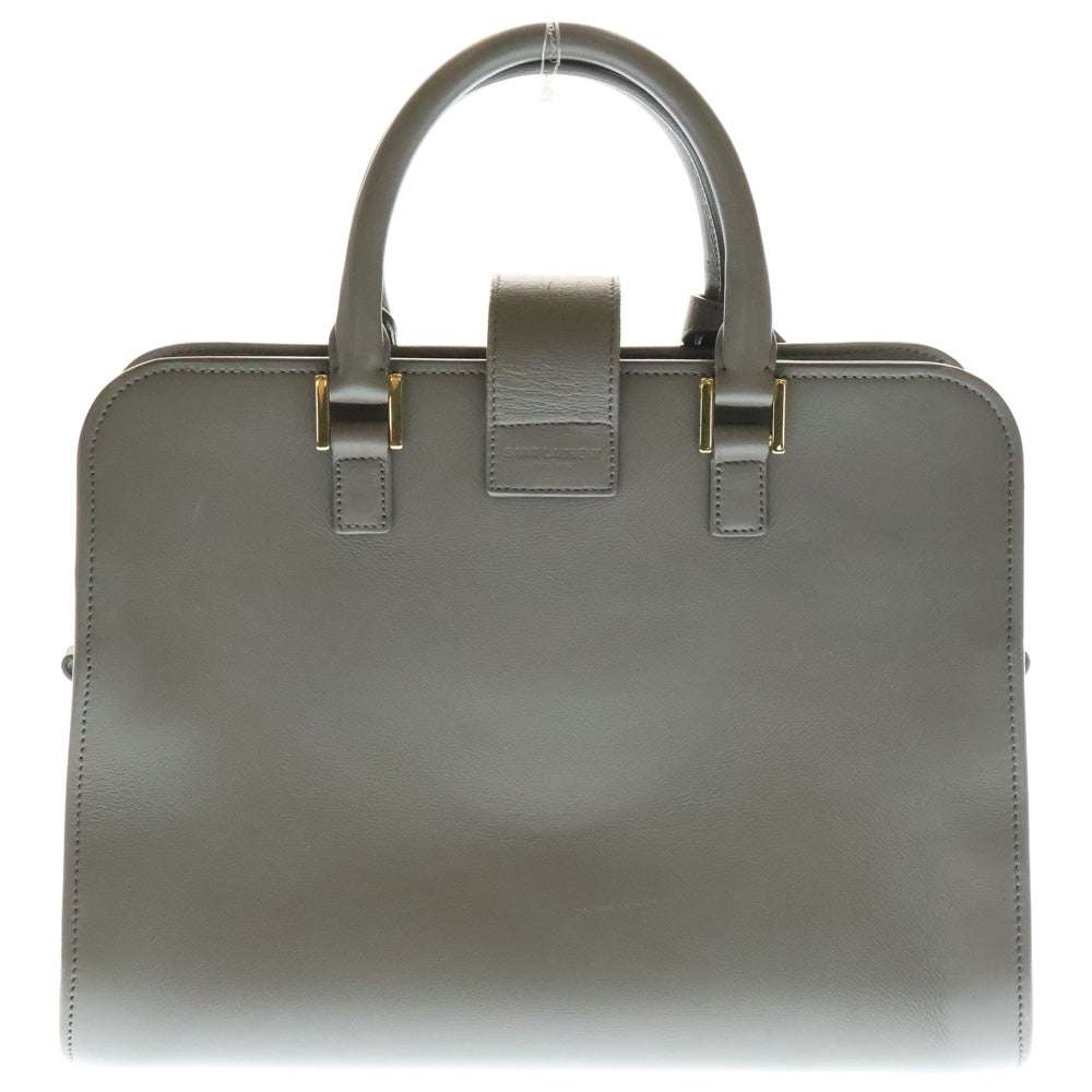 SAINT LAURENT PARIS(サンローランパリ) ベイビーカバス カサンドラロゴプレート レザー 2WAY ハンド ショルダーバッグ ゴールド金具 グレー
