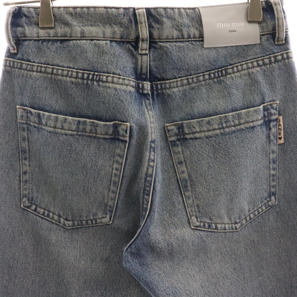 miumiu(ミュウミュウ) ロゴパッチ付ブーツカットデニムパンツ ジーンズ ブルー GWP303 1VJ0