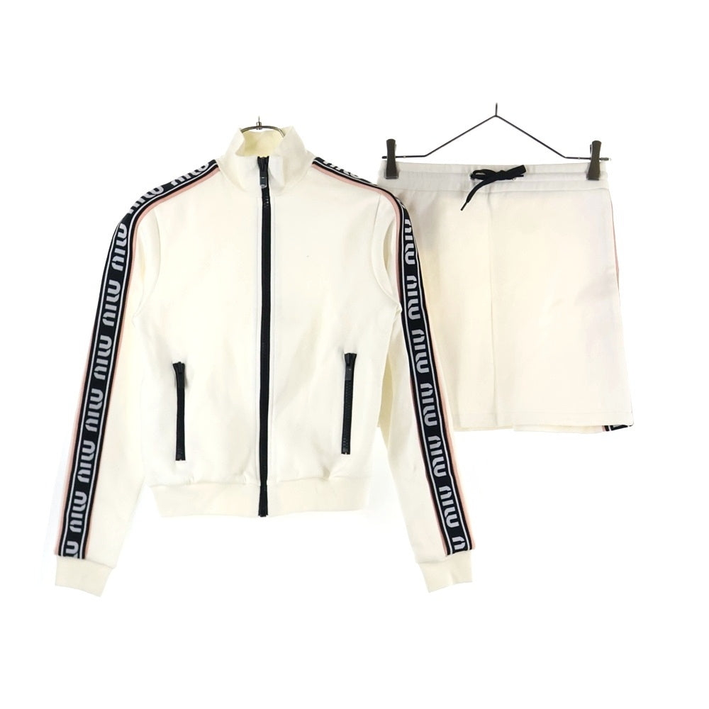 miumiu(ミュウミュウ) 20SS サイドラインロゴコットンセットアップ ジャージ ハーフパンツ ショートパンツ ホワイト MJL668