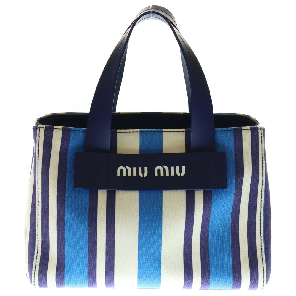 miumiu(ミュウミュウ) CANAPA カナパ 2WAY レザー切替ロゴキャンバスハンドバッグ ショルダーバッグ ブルー/ホワイト レディース 5BA085