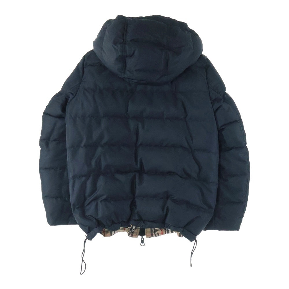 BURBERRY(バーバリー) ノバチェック総柄 リバーシブル ラバーワッペンロゴ フーデッド ジップアップ ダウンジャケット ベージュ/ブラック 8018766