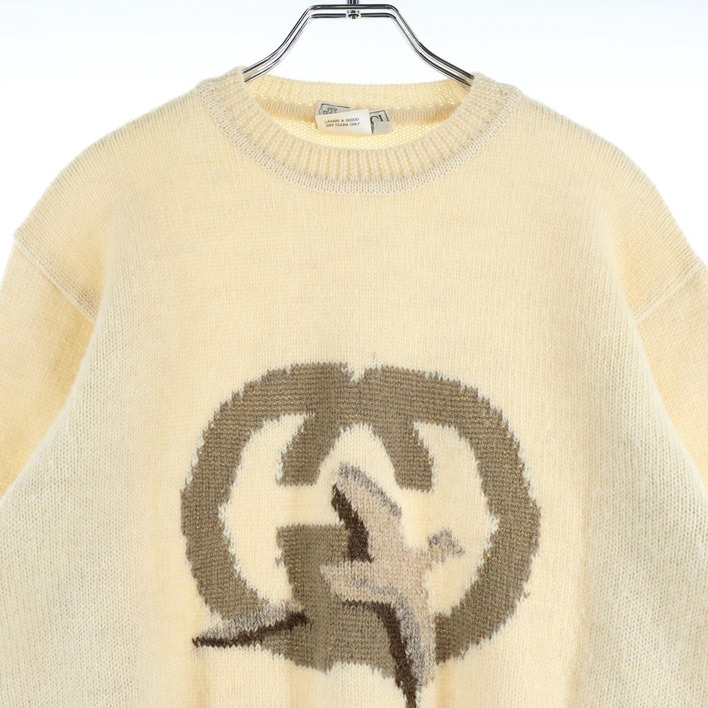 GUCCI(グッチ) インターロッキングG ロゴジャガード アルパカ混 ウール クルーネック プルオーバー 長袖ニット セーター ベージュ
