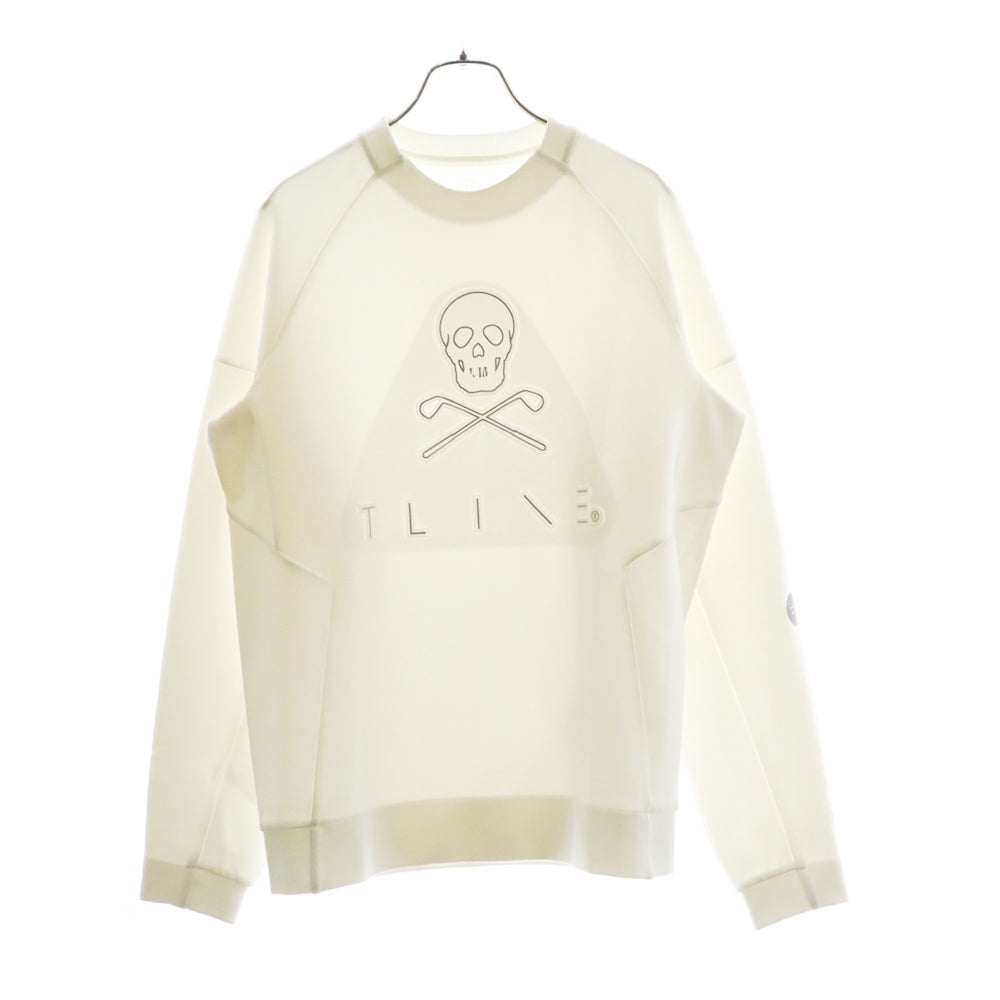 MARK&LONA(マークアンドロナ) スカル エンボスロゴ プリント クルーネック ラグランスリーブ プルオーバースウェットトレーナー ホワイト ML-18S-C51K-K