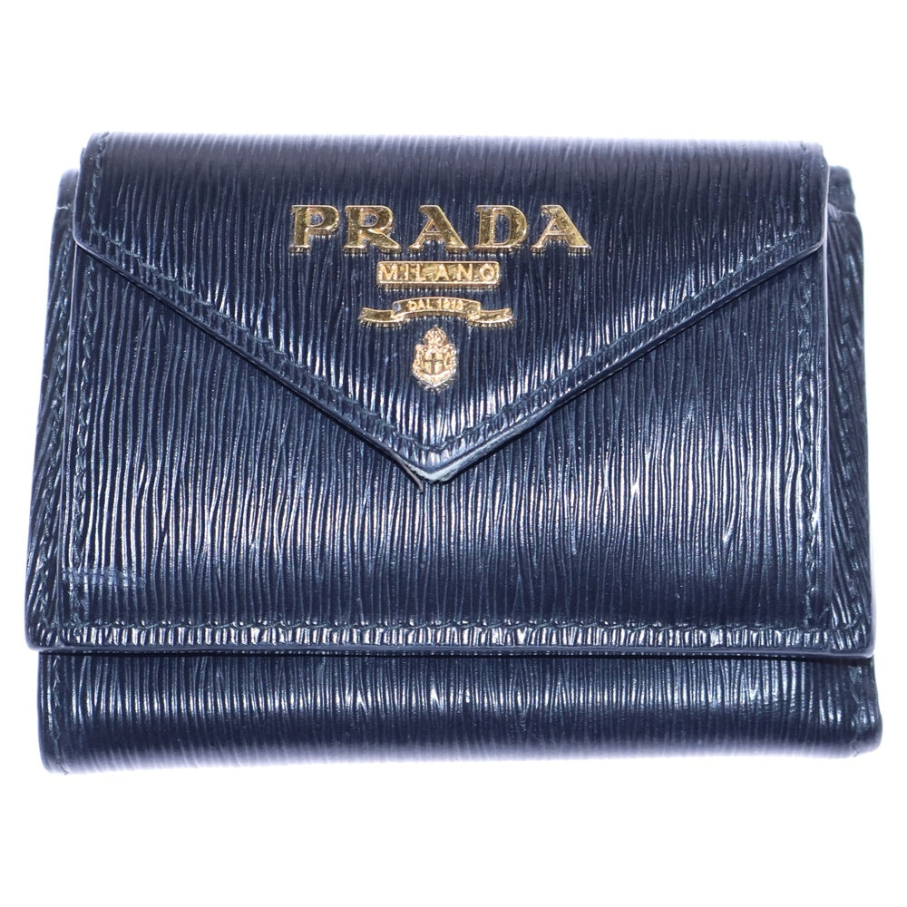PRADA(プラダ) 三つ折り財布 コンパクトウォレット ブラック レザー