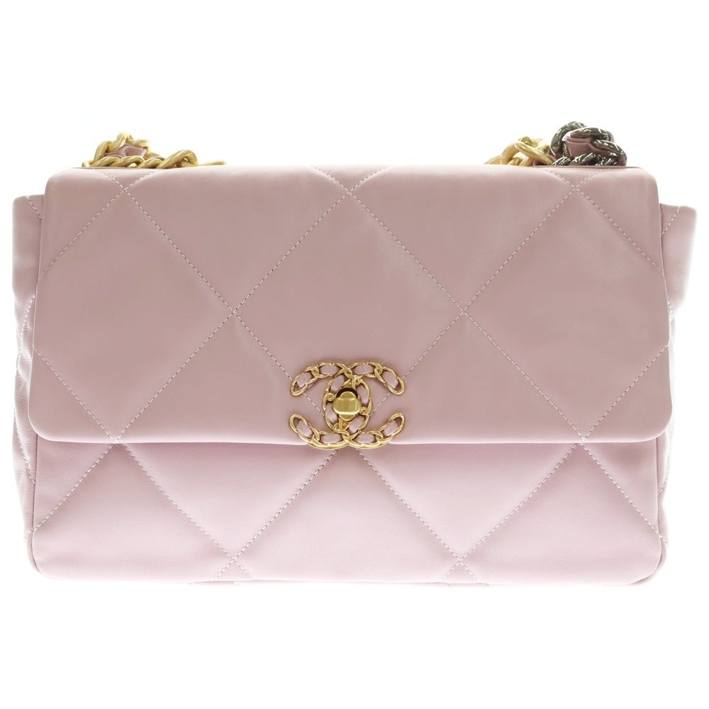 LOUIS VUITTON(ルイヴィトン) シャネル19 ラージ シングルフラップ ダブルチェーン ショルダーバッグ ピンク ラムスキン ゴールド金具