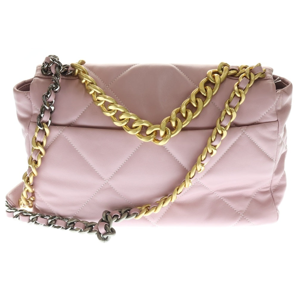 LOUIS VUITTON(ルイヴィトン) シャネル19 ラージ シングルフラップ ダブルチェーン ショルダーバッグ ピンク ラムスキン ゴールド金具