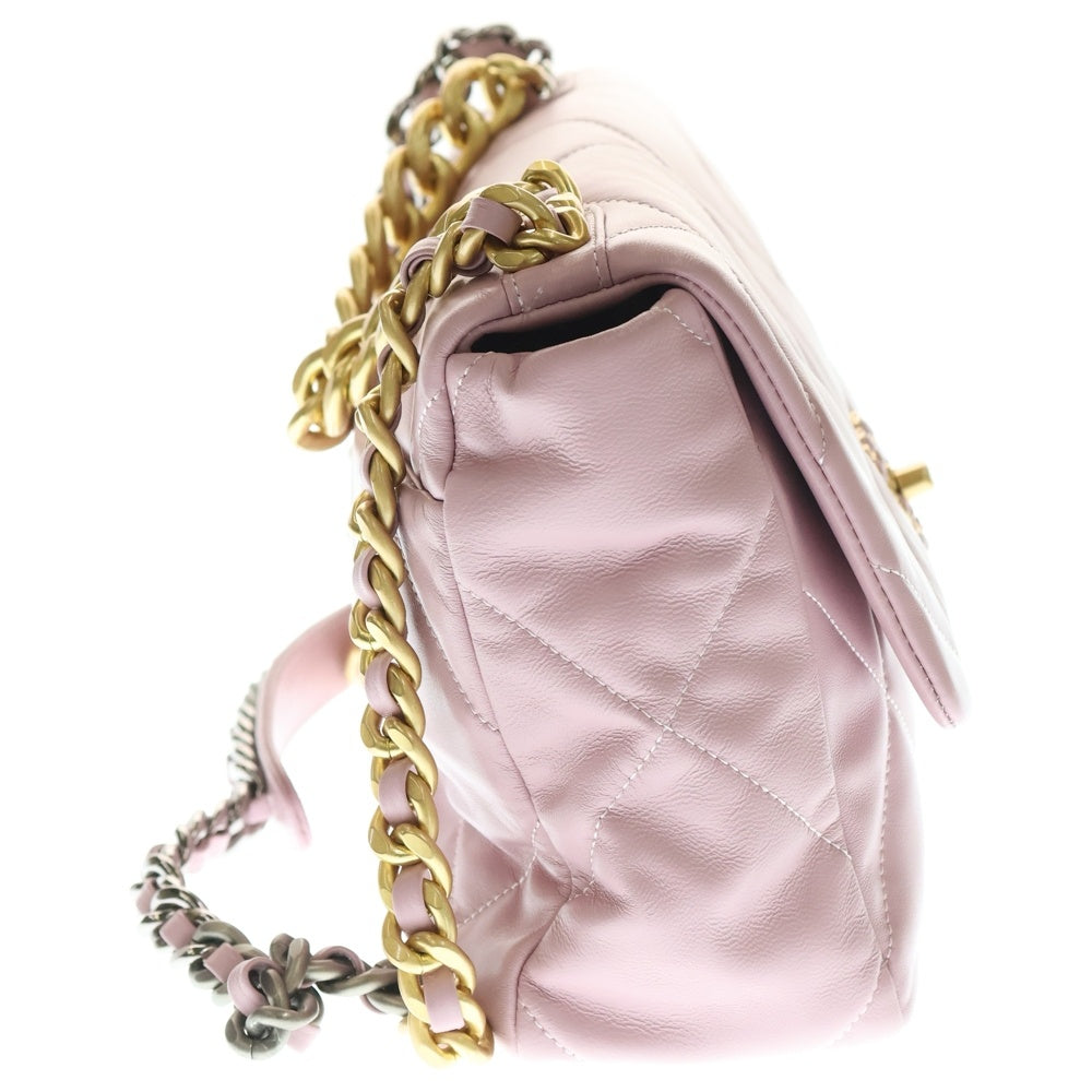LOUIS VUITTON(ルイヴィトン) シャネル19 ラージ シングルフラップ ダブルチェーン ショルダーバッグ ピンク ラムスキン ゴールド金具