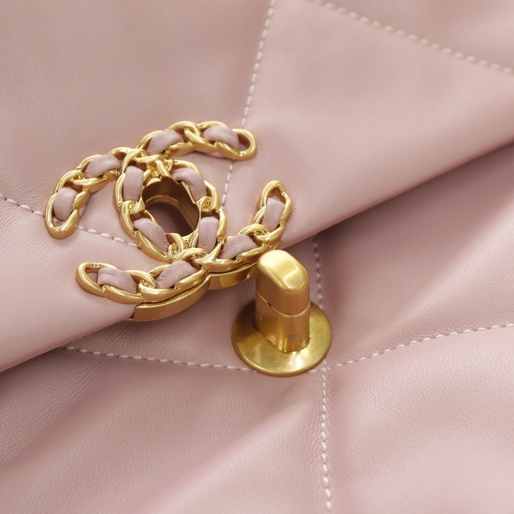 LOUIS VUITTON(ルイヴィトン) シャネル19 ラージ シングルフラップ ダブルチェーン ショルダーバッグ ピンク ラムスキン ゴールド金具