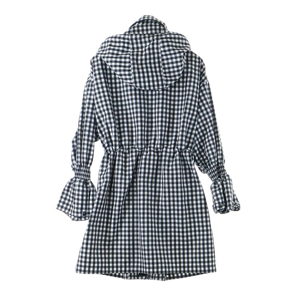 BURBERRY(バーバリー) ロゴパッチ付フーデッドギンガムチェックジップアップスタンドカラーコート ブラック/ホワイト 8028801/70C