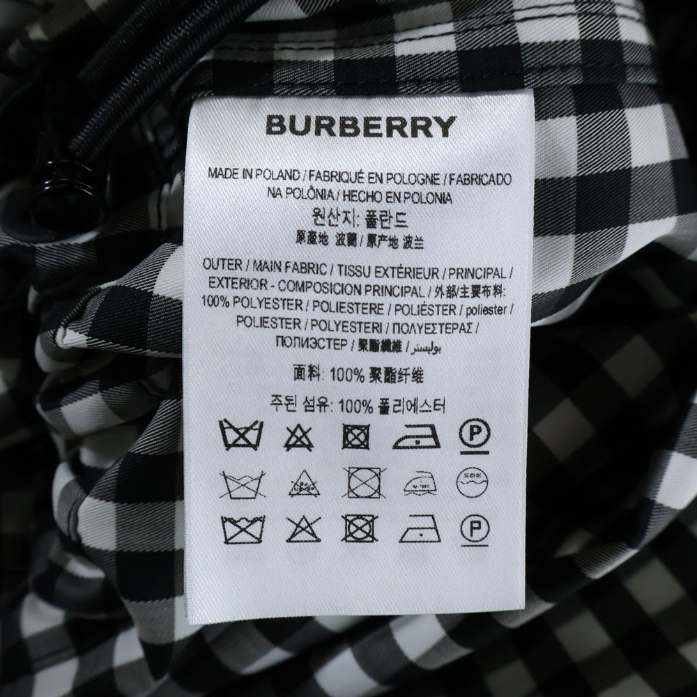 BURBERRY(バーバリー) ロゴパッチ付フーデッドギンガムチェックジップアップスタンドカラーコート ブラック/ホワイト 8028801/70C