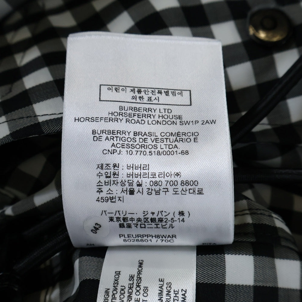 BURBERRY(バーバリー) ロゴパッチ付フーデッドギンガムチェックジップアップスタンドカラーコート ブラック/ホワイト 8028801/70C