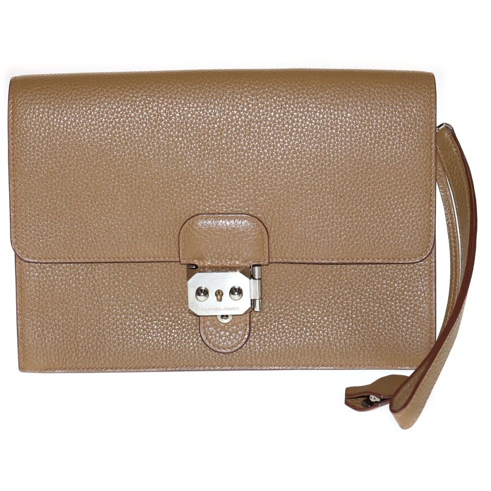 HERMES(エルメス) ポシェット ジェット レザー クラッチ セカンドバッグ シルバー金具 ブラウン □P刻印