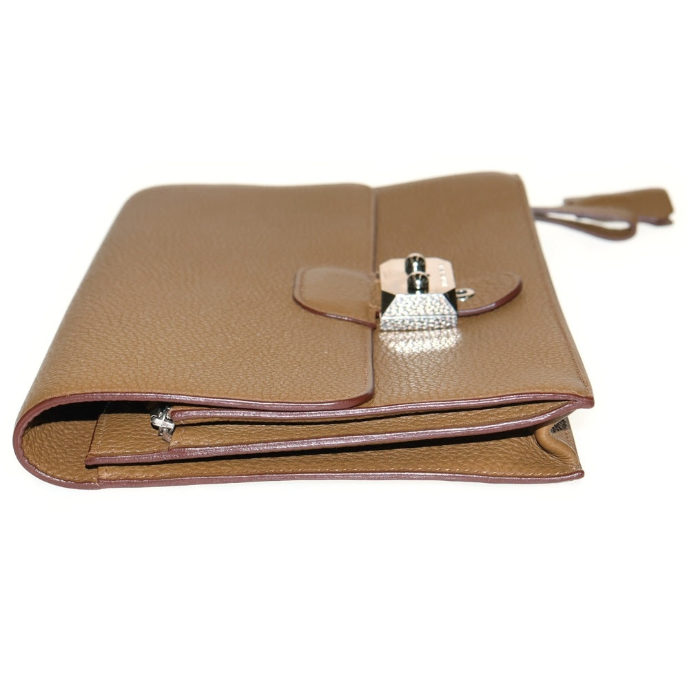 HERMES(エルメス) ポシェット ジェット レザー クラッチ セカンドバッグ シルバー金具 ブラウン □P刻印